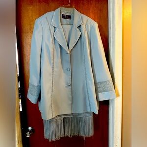 Blessings from Heaven 2-Piece Powder Blue Suit with Skirt with Fringe - Size 22W